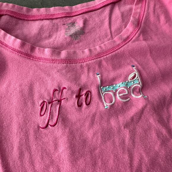 Vintage Y2k Pink Bubblegum Off To Bed Coquette Sleep Graphic Tee Adonna Medium - Picture 2 of 6